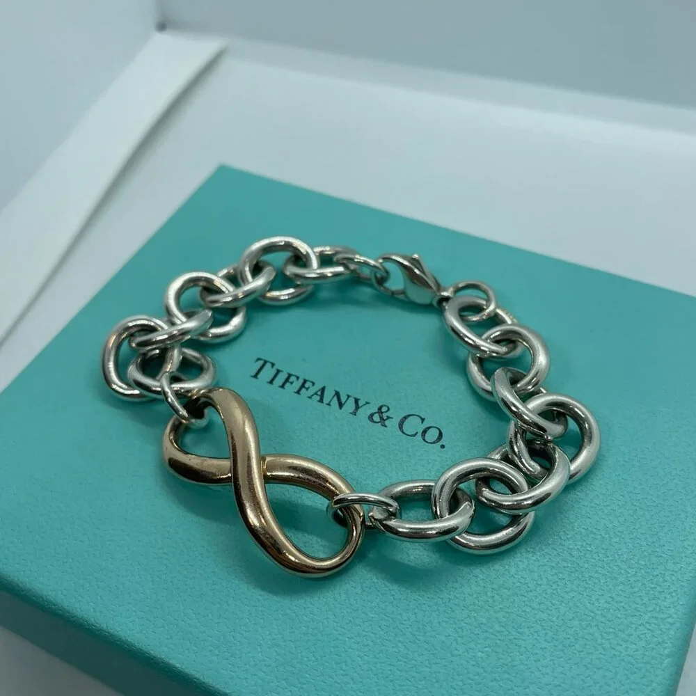 Tiffany & Co Authentic Chunky Large Link Rubedo Silver Infinity Bracelet 7.5" - Picture 11 of 14